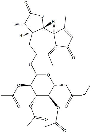 (3S)-3,3aβ,4,5,9aβ,9bα-Hexahydro-3β,6,9-trimethyl-5-[(2-O,3-O,4-O,6-O-tetraacetyl-β-D-glucopyranosyl)oxy]azuleno[4,5-b]furan-2,7-dione Struktur