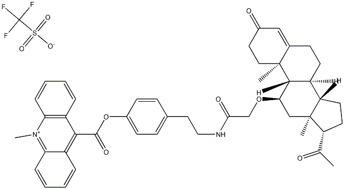 11-progesteryl-2-carboxymethyltyramine-4-(10-methyl)acridinium-9-carboxylate Struktur