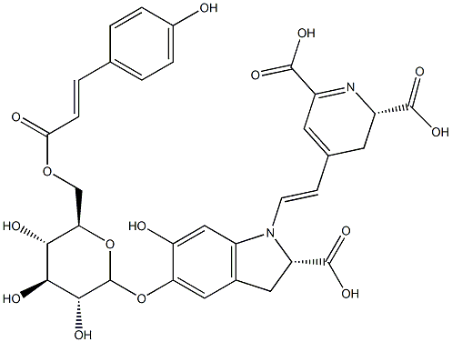 (2S)-4-[(E)-2-[[(1S)-2-Carboxy-2,3-dihydro-5-[6-O-[(E)-3-(4-hydroxyphenyl)-1-oxo-2-propenyl]-β-D-glucopyranosyloxy]-6-hydroxy-1H-indol]-1-yl]ethenyl]-2,3-dihydropyridine-2,6-dicarboxylic acid Struktur