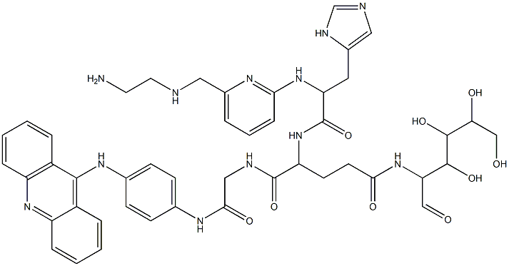 (((amino-2-ethyl)-2-aminomethyl)-2-pyridine-6-carboxylhistidyl-gamma-(2-amino-2-deoxyglucosyl)glutamylglycylamino)-4-phenyl-1-aminoacridine Struktur