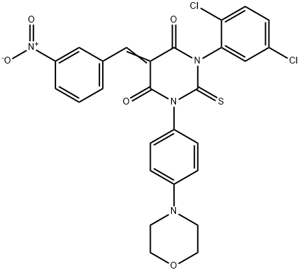 (5Z)-1-(2,5-dichlorophenyl)-3-(4-morpholin-4-ylphenyl)-5-[(3-nitrophen yl)methylidene]-2-sulfanylidene-1,3-diazinane-4,6-dione Struktur