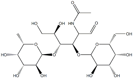 O-fucopyranosyl-(1--3)-O-galactopyranosyl-(1--4)-2-acetamido-2-deoxyglucopyranose (N-acetyl-3'-O-fucopyranosyllactosamine) Struktur