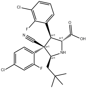 D-Proline, 3-(3-chloro-2-fluorophenyl)-4-(4-chloro-2-fluorophenyl)-4-cyano-5-(2,2-diMethylpropyl)-, (3S,4R,5S)-rel- Struktur