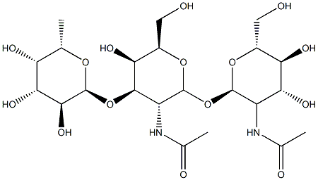 O-fucopyranosyl-(1-3)-O-(2-acetamido-2-deoxyglucopyranosyl)-(1-6)-2-acetamido-2-deoxygalactopyranoside Struktur