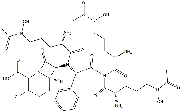 7-((N(5)-acetyl-N(5)-hydroxyornithyl-N(5)-acetyl-N(5)-hydroxyornithyl-N(5)-acetyl-N(5)-hydroxyornithyl-phenylglycyl)amino)-1-carba-3-chloro-3-cephem-4-carboxylic acid Struktur