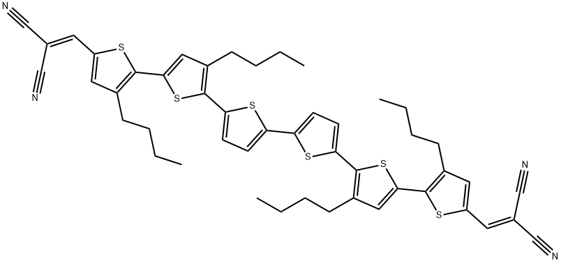 2,2'-(5',5''-(2,2'-bithiophene-5,5'-diyl)bis(3,4'-dibutyl-2,2'-bithiophene-5',5-diyl))bis(Methan-1-yl-1-ylidene)diMalononitrile Struktur