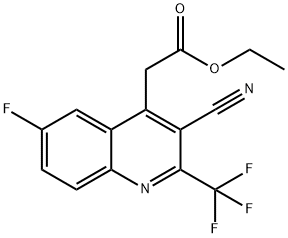 Ethyl 2-(3-cyano-6-fluoro-2-(trifluoromethyl)quinolin-4-yl)acetate Struktur