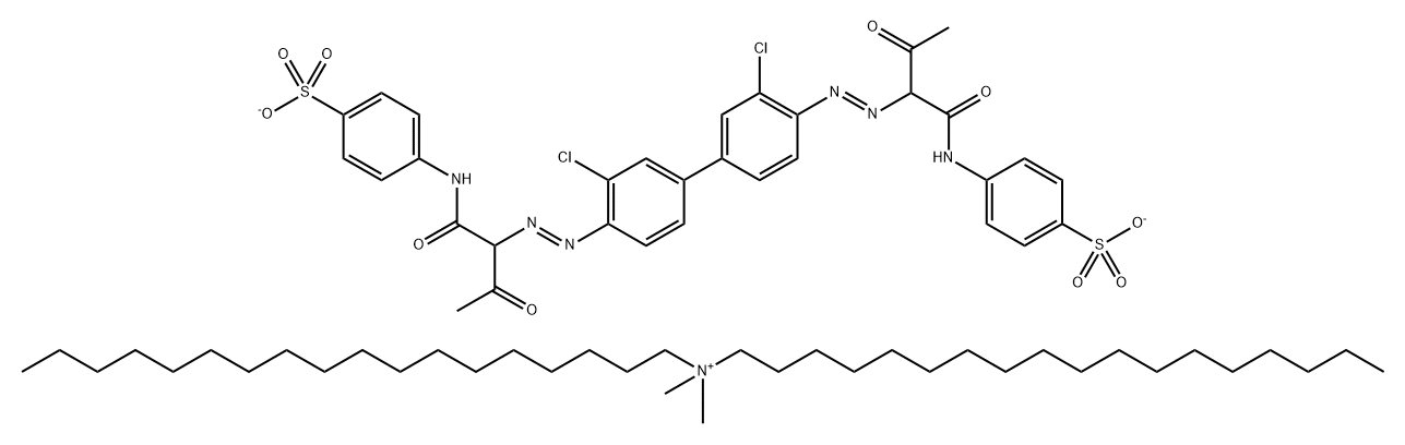 1-Octadecanaminium, N,N-dimethyl-N-octadecyl-, salt with 4,4-(3,3-dichloro1,1-biphenyl-4,4-diyl)bisazo(2-acetyl-1-oxo-2,1-ethanediyl)iminobisbenzenesulfonic acid (2:1) Struktur