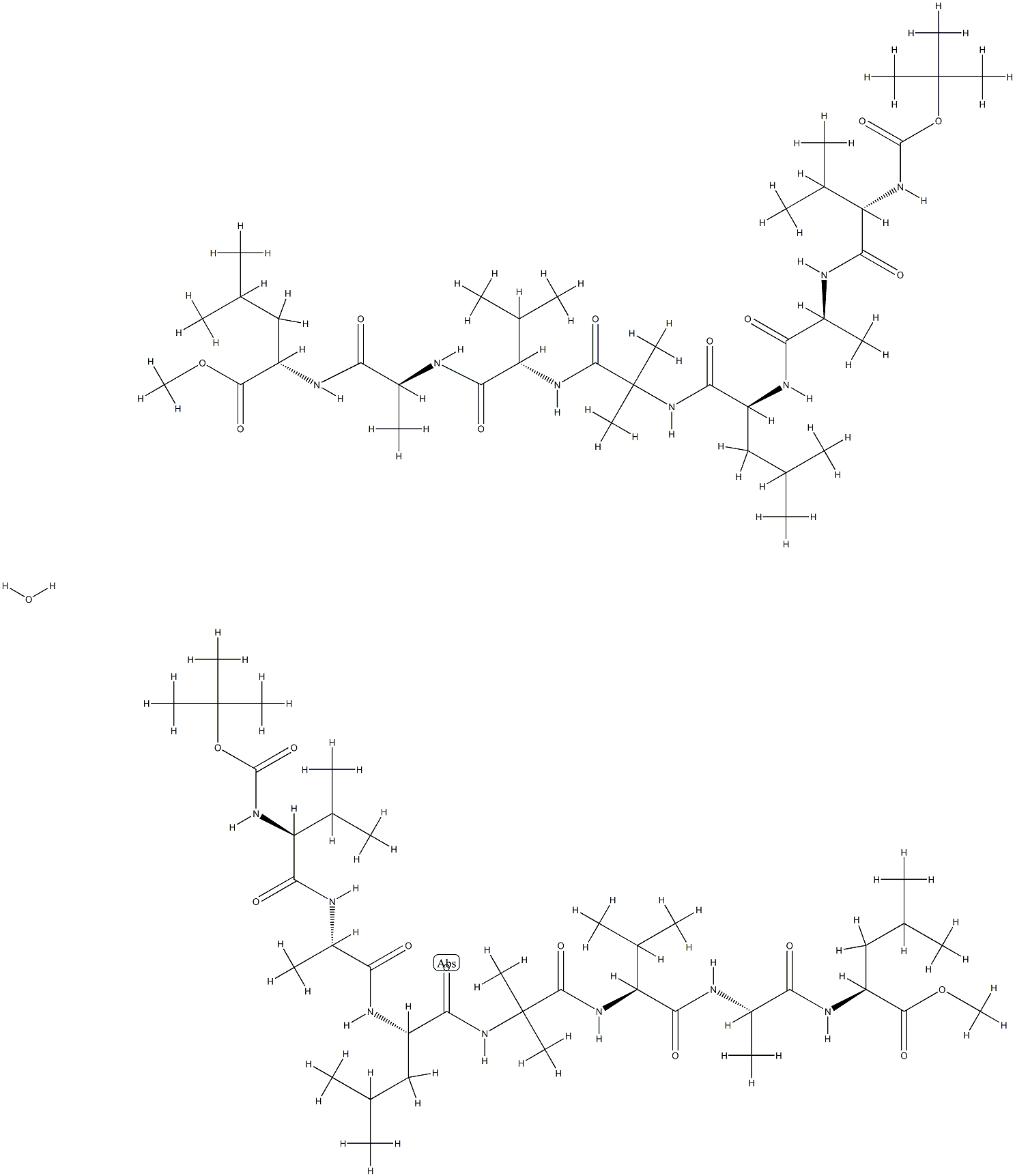 tert-butyloxycarbonyl-valyl-alanyl-leucyl-2-aminoisobutyryl-valyl-alanyl-leucyl methyl ester Struktur