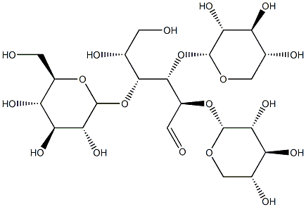 O-alpha-glucopyranosyl-(1-4)-O-alpha-xylopyranosyl-(1-4)-O-alpha-xylopyranosyl-(1-4)-glucopyranose Struktur