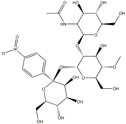 4-nitrophenyl O-(2- acetamido-2-deoxyglucopyranosyl)-(1-2)-O-(4-O-methylmannopyranosyl)-(1-6)-glucopyranoside Struktur