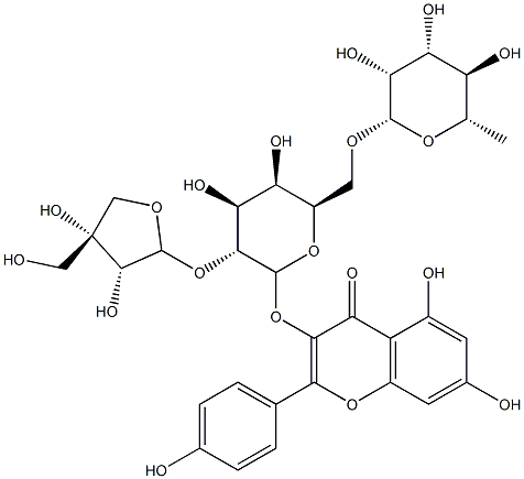 kaempferol 3-O-(apiofuranosyl-(1'''-2'')-rhamnopyranosyl-(1''''-6''))-galactopyranoside Struktur