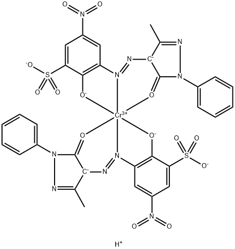 trihydrogen bis[3-[(4,5-dihydro-3-methyl-5-oxo-1-phenyl-1H-pyrazol-4-yl)azo]-2-hydroxy-5-nitrobenzenesulphonato(3-)]chromate(3-) Struktur