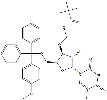 3-N-Boc-5''-O-dimethoxytrityl-3''-fluoro-thymidine Struktur