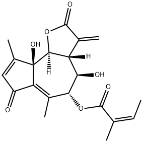 (Z)-2-Methyl-2-butenoic acid (3aR)-2,3,3a,4,5,7,9a,9bα-octahydro-4β,9aβ-dihydroxy-6,9-dimethyl-3-methylene-2,7-dioxoazuleno[4,5-b]furan-5α-yl ester Struktur