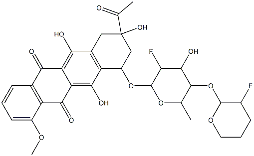 7-O-(2,6-Dideoxy-2-fluoro-4-O-(3-fluorotetrahydropyran-2-yl)talopyrano syl)daunomycinone Struktur