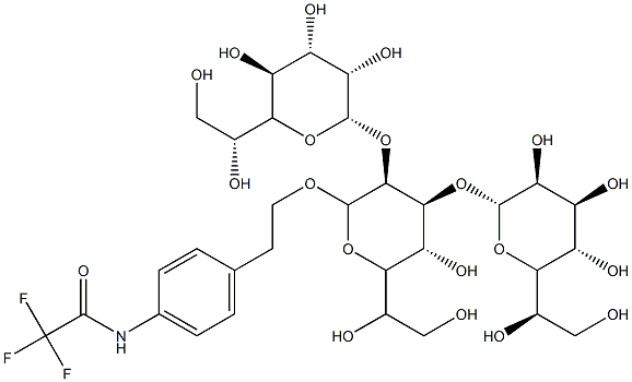 2-(4-trifluoroacetamidophenyl)ethyl O-heptopyranosyl-1-7-O-heptopyranosyl-1-3-heptopyranoside Struktur