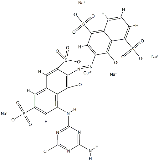 tetrasodium [3-[[8-[(4-amino-6-chloro-1,3,5-triazin-2-yl)amino]-1-hydroxy-3,6-disulpho-2-naphthyl]azo]-4-hydroxynaphthalene-1,5-disulphonato(6-)]cuprate(4-) Struktur