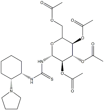 N-[(1S,2S)-2-(1-pyrrolidinyl)cyclohexyl]-N'-(2,3,4,6-tetra-O-acetyl-β-D-glucopyranosyl)-Thiourea Struktur