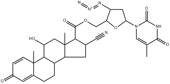 3'-azido-3'-deoxy-5'-O-((16-cyano-11-hydroxy-3-oxo-17-androsta-1,4-dienyl)carbonyl)thymidine Struktur