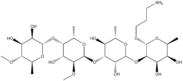 3-aminopropyl 6-deoxy-2-O-(3-O-(2-O-methyl-(4-O-methylrhamnopyranosyl)fucopyranosyl)rhamnopyranosyl)talopyranoside Struktur