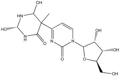 6-hydroxy-5-(1-pentofuranosyl-4'-pyrmidin-2'-one)dihydrothymine Struktur