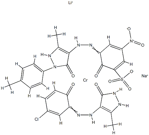 Chromate(2-), 4-5-chloro-2-(hydroxy-.kappa.O)phenylazo-.kappa.N1-2,4-dihydro-5-methyl-3H-pyrazol-3-onato(2-)-.kappa.O33-4,5-dihydro-3-methyl-1-(4-methylphenyl)-5-(oxo-.kappa.O)-1H-pyrazol-4-ylazo-.kappa.N1-4-(hydroxy-.kappa.O)-5-nitrobenzenesulfonato(3-)- Struktur