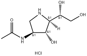 Acetamide, N-5-(1,2-dihydroxyethyl)-4-hydroxy-3-pyrrolidinyl-, monohydrochloride, 3S-3.alpha.,4.beta.,5.alpha.(R*)- Struktur