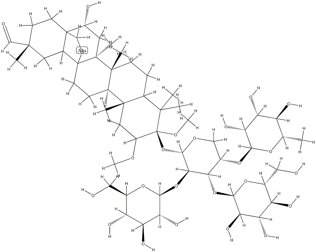 3-O-(L-rhamnopyranosyl-1-4-glucopyranosyl-1-2-(glucopyranosyl-1-4)-arabinopyranoside)-16-hydroxy-13,28-epoxy-30,30-dimethoxyoleane Struktur