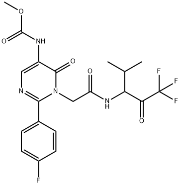 2-(4-fluorophenyl)-5-((methoxycarbonyl)amino)pyrimidin-4-one-3-ethanoylvaline-trifluoromethylketone Struktur