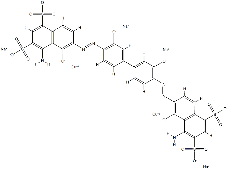 tetrasodium [mu-[[6,6'-[(3,3'-dihydroxy[1,1'-biphenyl]-4,4'-diyl)bis(azo)]bis[4-amino-5-hydroxynaphthalene-1,3-disulphonato]](8-)]]dicuprate(4-) Struktur