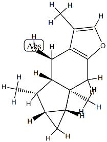 (4R)-3,5β,6bβ-Trimethyl-4,4aα,5,5aα,6,6aα,6b,7-octahydrocycloprop[2,3]indeno[5,6-b]furan-4α-ol Struktur