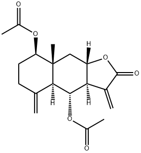 (3aS)-4β,8α-Bis(acetyloxy)-3aβ,4,4aβ,5,6,7,8,8a,9,9aα-decahydro-8aα-methyl-3,5-bis(methylene)naphtho[2,3-b]furan-2(3H)-one Struktur