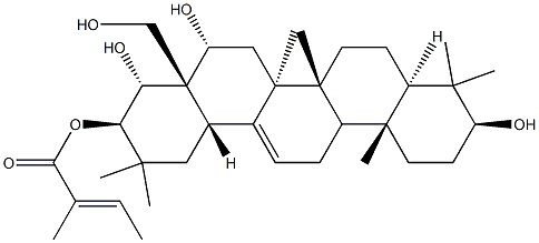 Olean-12-ene-3β,16α,21β,22α,28-pentol 21-[(E)-2-methyl-2-butenoate] Struktur