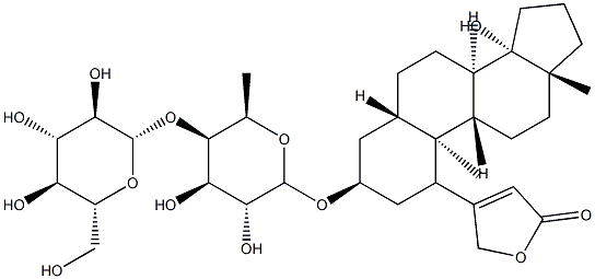 3β-[(4-O-β-D-Glucopyranosyl-6-deoxy-β-D-galactopyranosyl)oxy]-14-hydroxy-5α-card-20(22)-enolide Struktur