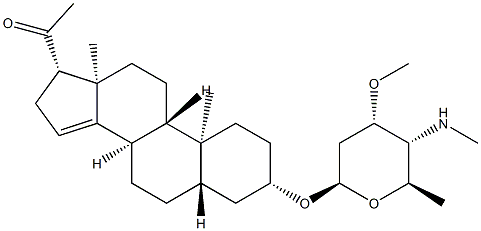 3β-[[3-O-Methyl-4-(methylamino)-2,4,6-trideoxy-β-D-ribo-hexopyranosyl]oxy]-5α-pregnan-14-en-20-one Struktur