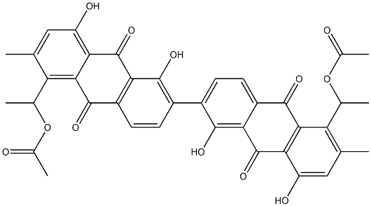 9,9',10,10'-Tetrahydro-1,1',8,8'-tetrahydroxy-6,6'-dimethyl-9,9',10,10'-tetraoxo-α,α'-dimethyl-2,2'-bi(5-anthracenemethanol)α,α'-diacetate Struktur