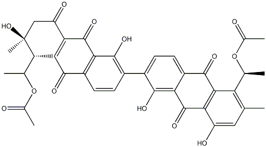 1',2',3',4',9,9',10,10'-Octahydro-1,3'α,8,8'-tetrahydroxy-3,3'-dimethyl-4α,4'α-di[(R)-1-(acetyloxy)ethyl]-1',9,9',10,10'-pentaoxo(7,7'-bianthracene) Struktur