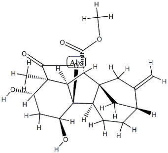 (4bβ)-1-Methyl-8-methylene-1α,4aα-(carbonyloxy)-2β,4α-dihydroxygibbane-10β-carboxylic acid 10-methyl ester Struktur