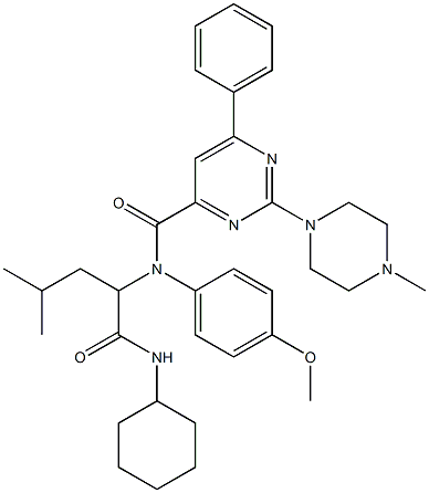 4-Pyrimidinecarboxamide,N-[1-[(cyclohexylamino)carbonyl]-3-methylbutyl]-N-(4-methoxyphenyl)-2-(4-methyl-1-piperazinyl)-6-phenyl-(9CI) Struktur