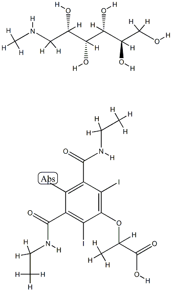 2-[3,5-bis(ethylcarbamoyl)-2,4,6-triiodo-phenoxy]propanoic acid, (2R,3 R,4R,5S)-6-methylaminohexane-1,2,3,4,5-pentol Struktur