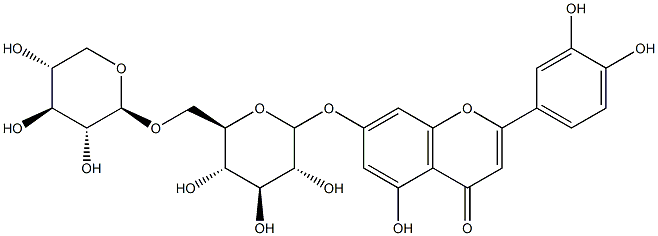 2-(3,4-Dihydroxyphenyl)-5-hydroxy-7-(6-O-β-D-xylopyranosyl-β-D-glucopyranosyloxy)-4H-1-benzopyran-4-one Struktur