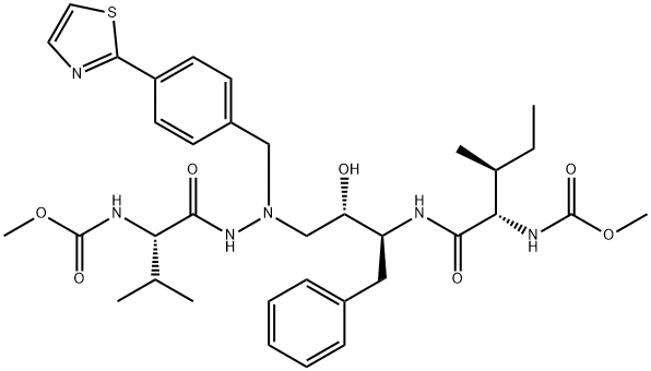 1-[4-(Thiazol-2-yl)-phenyl]-4(S)-hydroxy-2-N-(N-methoxycarbonyl-(L)-va ly)amino]-5(S)-N-(N-methoxycarbonyl-(L)-iso-leucyl)amino-6-phenyl-2-az ahexane Struktur