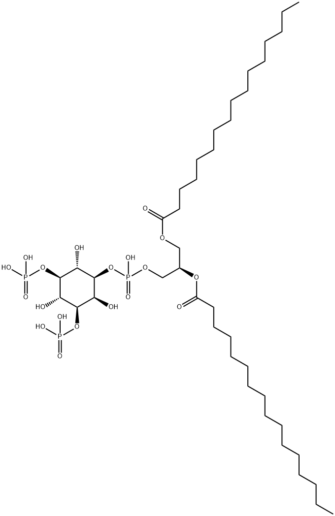 D-myo-Inositol, 1-(2R)-2,3-bis(1-oxohexadecyl)oxypropyl hydrogen phosphate 3,5-bis(dihydrogen phosphate) Struktur