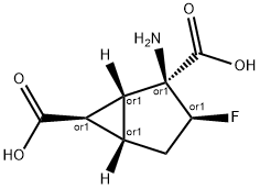 Bicyclo[3.1.0]hexane-2,6-dicarboxylic acid, 2-amino-3-fluoro-, (1R,2S,3S,5S,6R)-rel- (9CI) Struktur