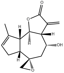 (3aR,6S)-3,3a,4,5,6aβ,7,9aβ,9bα-Octahydro-4α-hydroxy-9-methyl-3-methylenespiro[azuleno[4,5-b]furan-6(2H),2'-oxiran]-2-one Struktur