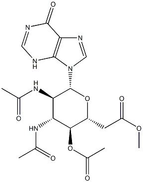 9-[4-O,6-O-Diacetyl-2,3-bis(acetylamino)-2,3-dideoxy-β-D-glucopyranosyl]-1,9-dihydro-6H-purin-6-one Struktur