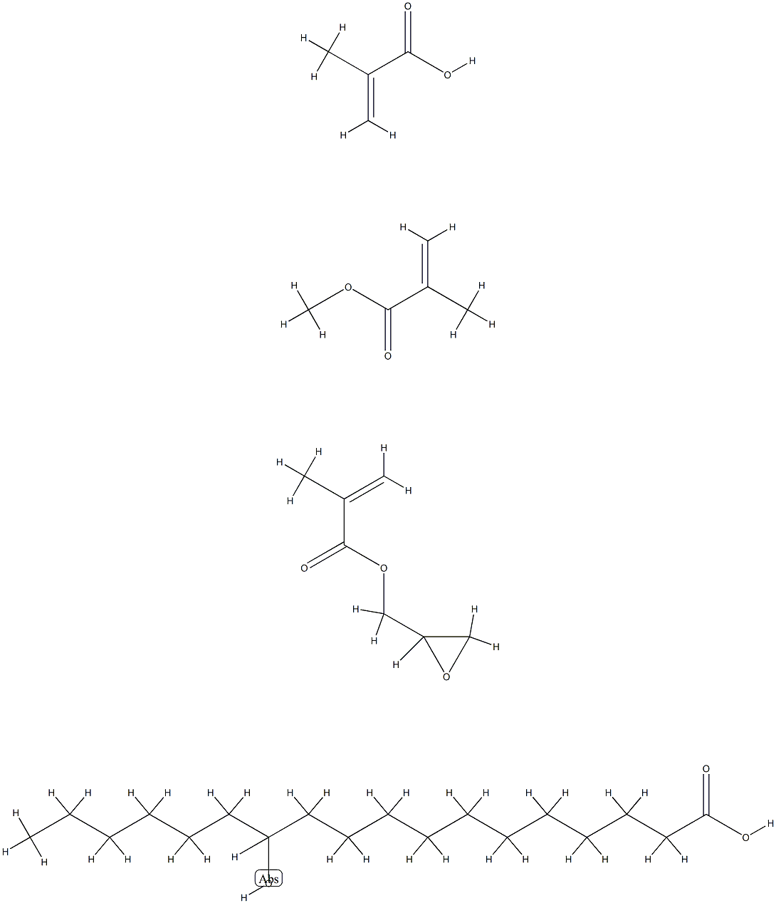 Octadecanoic acid, 12-hydroxy-, polymer with methyl 2-methyl-2-propenoate, 2-methyl-2-propenoic acid and oxiranylmethyl 2-methyl-2-propenoate Struktur