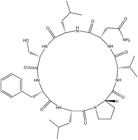 Cyclo(L-Asn-L-Leu-L-Ser-L-Phe-L-Leu-L-Pro-L-Val-) Struktur