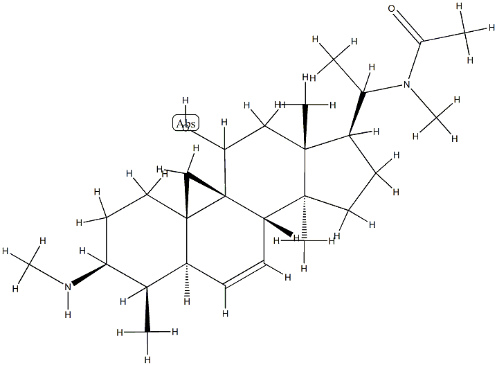 N-[11-Hydroxy-4β,14-dimethyl-3β-(methylamino)-9,19-cyclo-5α-pregn-6-en-20-yl]-N-methylacetamide Struktur